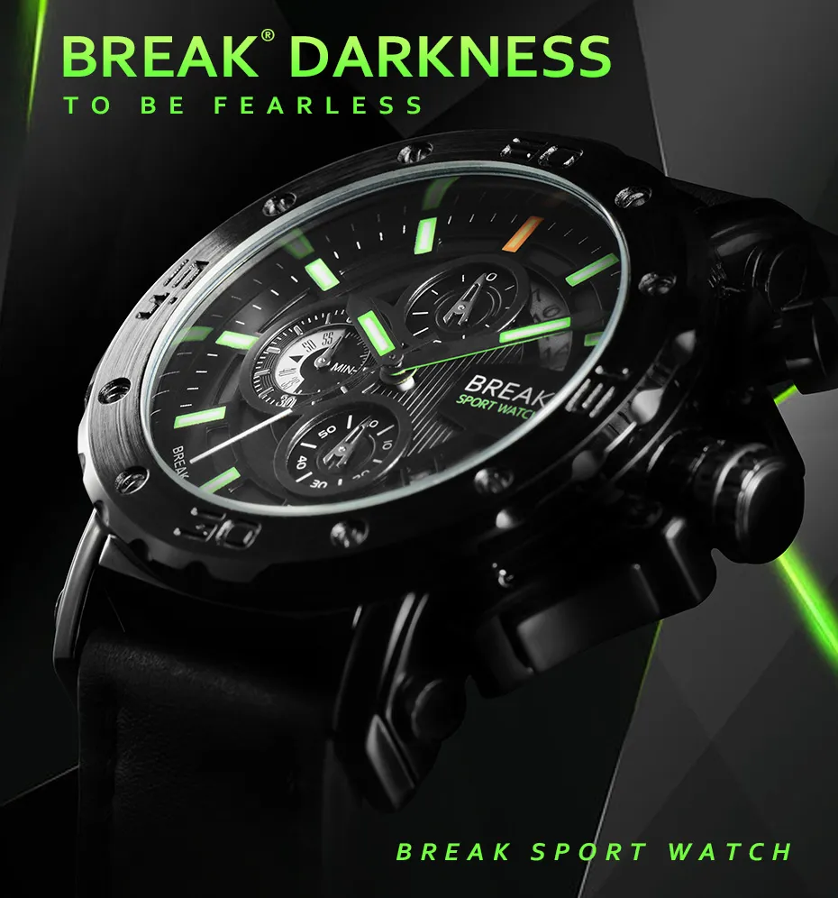 2018 New Hot BREAK мужские часы Лучший бренд Водонепроницаемые спортивные часы высокого качества Chrono Кварц Военная Кожа Relogio Masculino.Man