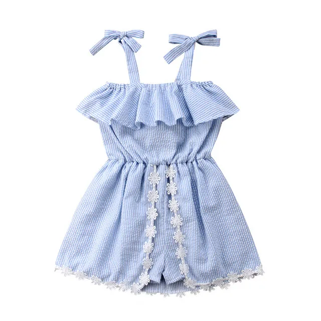 blue and white striped romper dress feather striped romper – shop zoco main image 1
