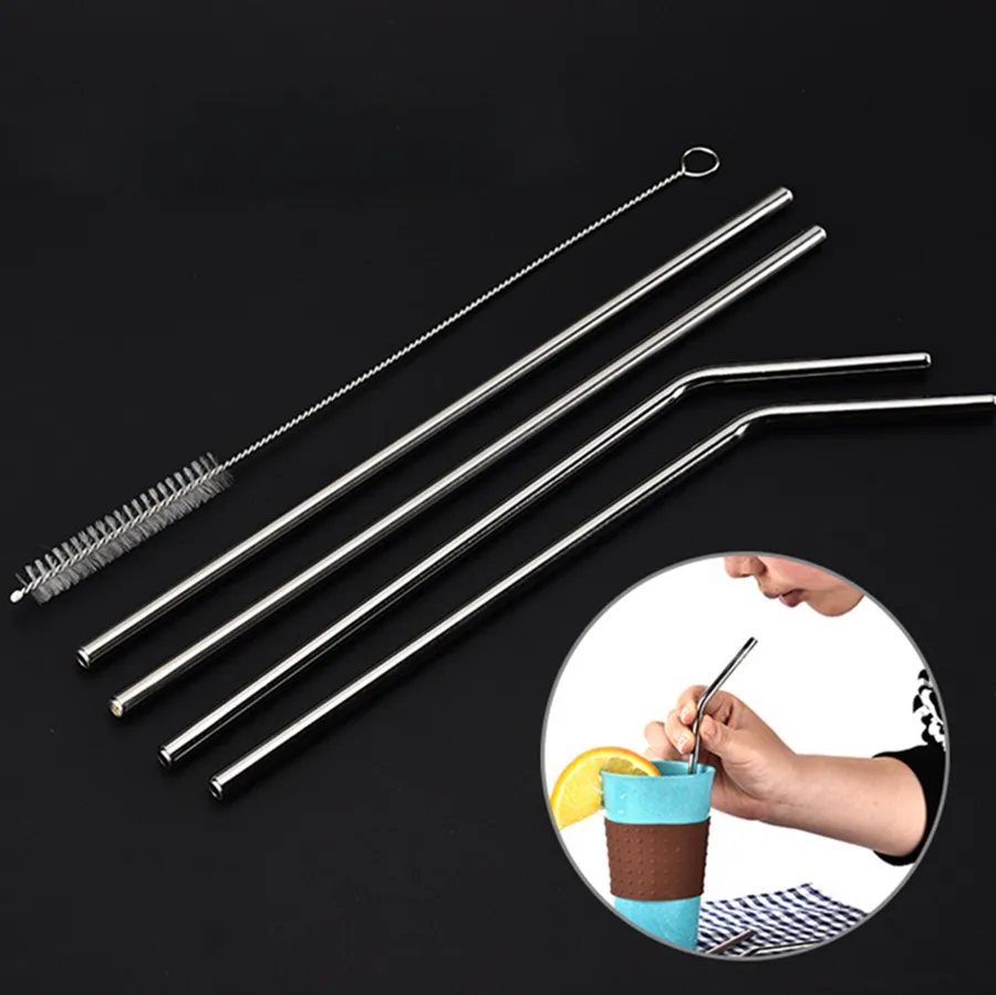 Reusable Stainless Steel Straw 8.5'' 9.5'' 10.5" Cups Straight Bend Drinking Straws ECO Metal Bar Party Drinks Sucker