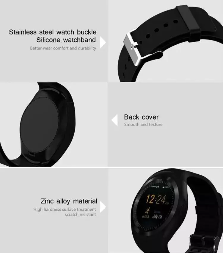 Y1 Smart Watch Round Sharp Support Nano Sim med Whatsapp Facebook Business Smartwatch Push Message för iOS Android Phone Gratis frakt