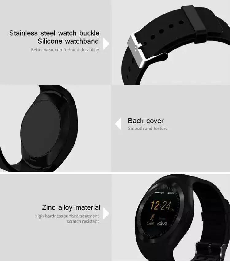 Y1スマートウォッチラウンドシャープサポートNano Sim Whatsapp FacebookビジネスSmartWatch PushメッセージiOSのAndroid携帯電話送料無料2018