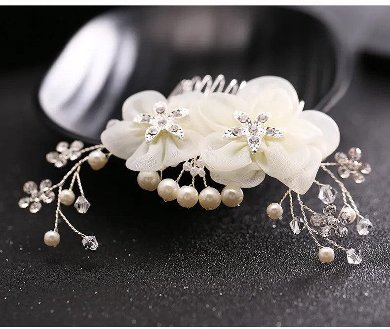 Bridal Wedding Hair Combs for Bride Pearls Crystal Bridal Hair Bands Party Bridal Headpieces Silk Flowers Headdress Hair Jewelry Accessories