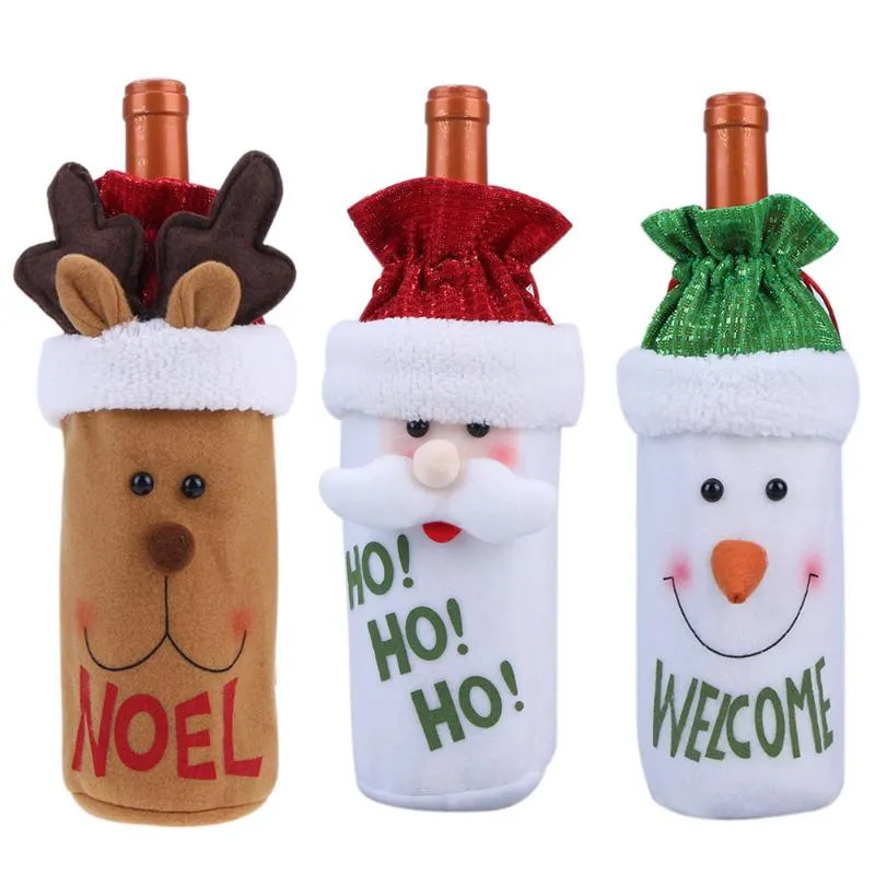 Red Plush Leuke Sneeuwmannen Wijnfles Covertas Banket Kerst Diner Party Tafel Decor Santa Claus Feestelijke Nieuwjaarsbenodigdheden