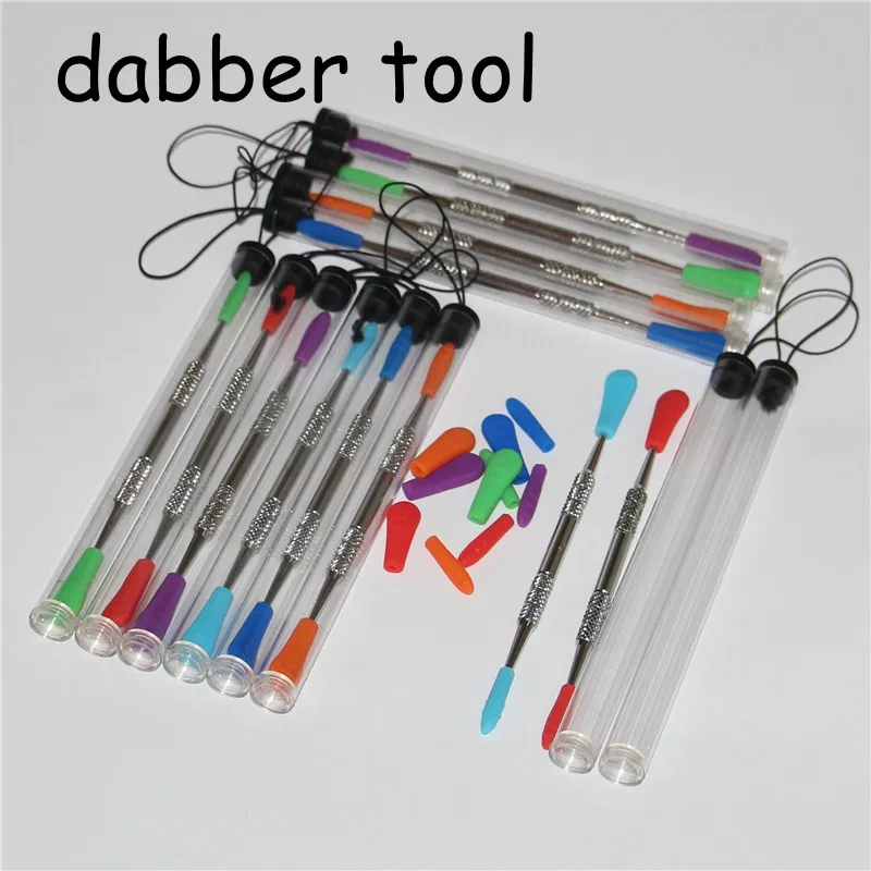 흡연 왁스 dabbers dabbers dabbers with silicone 팁 120mm 유리 유리 도구 스테인리스 강관 클리닝 툴 및 플라스틱 튜브