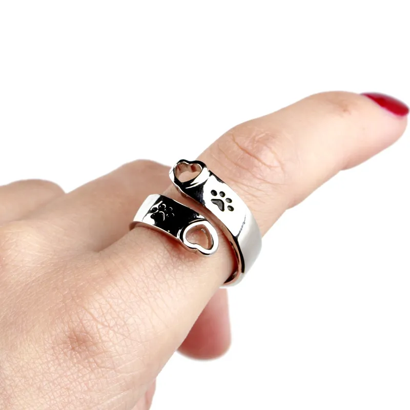 Собака лап печати регулируемое сердце любовное кольцо я буду любить вас навсегда регулируемые кольца палец для женщин лучшие друзья любимых ювелирных изделий