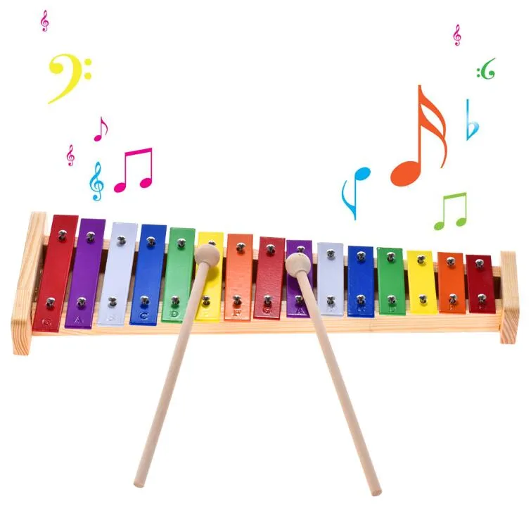Colorato Glockenspiel Xilofono Legno Alluminio Percussioni Strumento Musicale Giocattolo Educativo 15 Toni