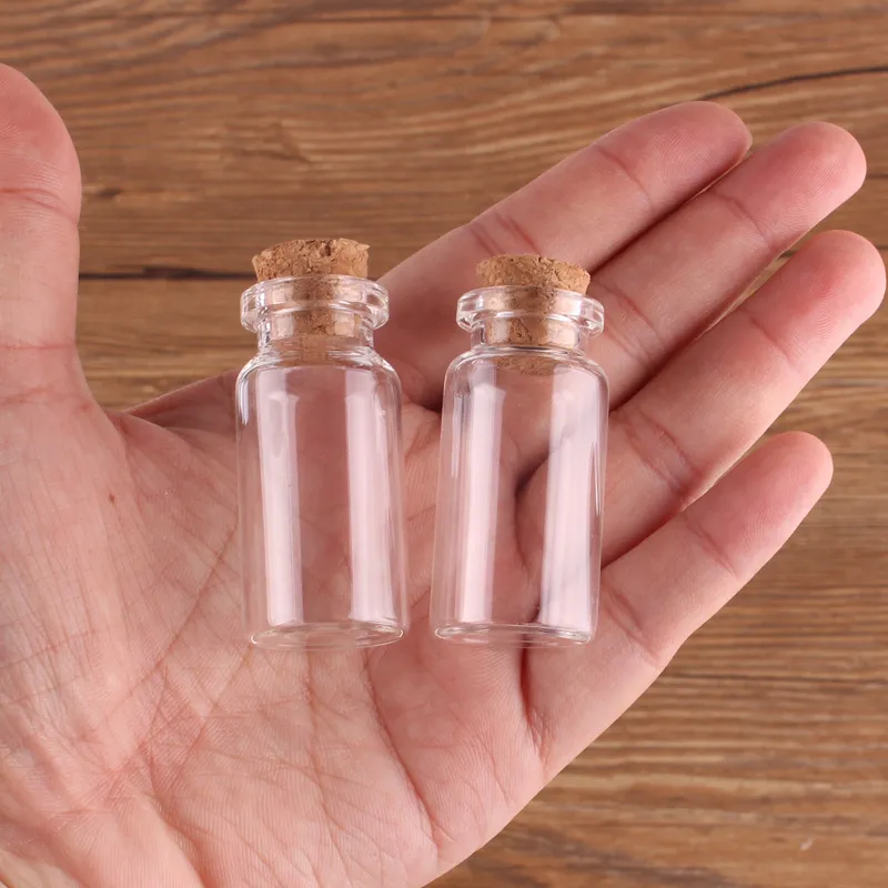 Size 22*45*12.5mm 8ml Mini Glass Perfume Spice Bottles Tiny Jars Vials With Cork Stopper pendant crafts wedding gift 100pcs
