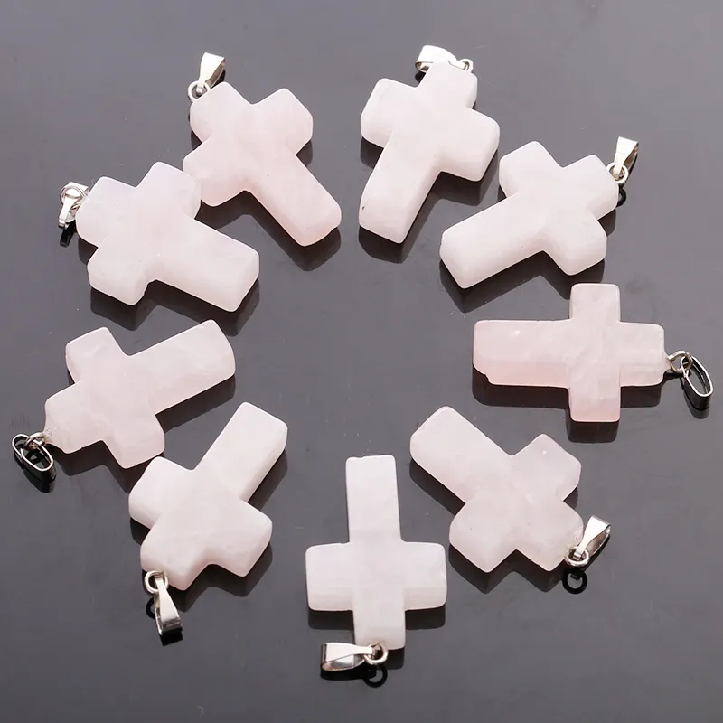 fubaoying charms Cross bead Pendant natural Crystal Stone necklace pendants for jewelry making Earring necklace wholesale