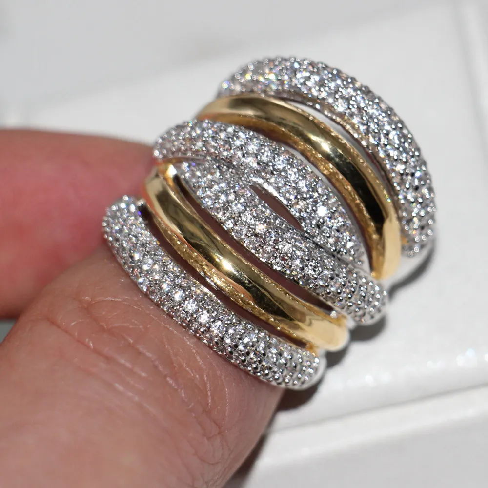 choucong luxe sieraden pave set 210 stks diamant 14 kt geel wit goud gevuld vrouwen engagement bruiloft band ring set