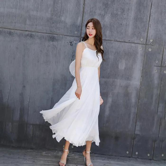 Yaz Şifon Balo Elbise Spagetti Backless Parti Elbiseler Beyaz, Siyah Ücretsiz Kargo Ucuz