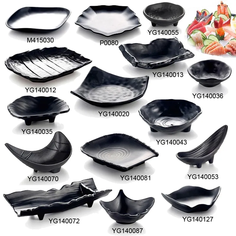 Melamine Dinnerware Dinner Plate Frost Black Shaped Plate Restaurant Porcelain Imitation A5 Melamine Tableware Snack Plate