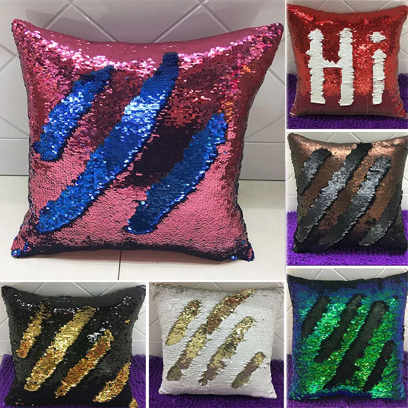 Syrenka podwójna cekinowa poduszka okładka Glamour Square Pillow Case Cushion Count Home Sofa Dekoracja świąteczna bez rdzenia WX-P01