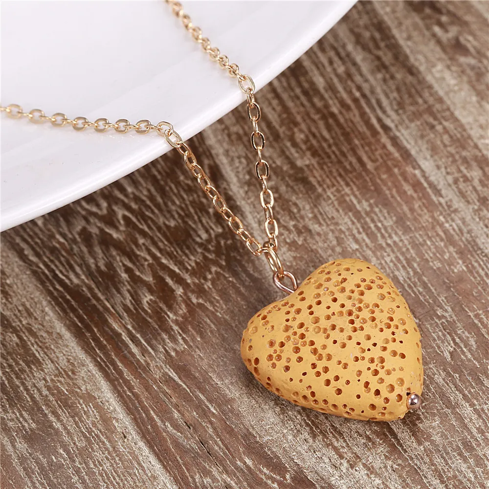 Mode 10 couleurs coeur amour pierre de lave collier aromathérapie huile essentielle parfum diffuseur pendentif collier pour femmes bijoux