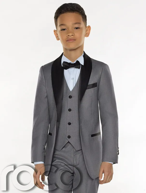 2018 Nouveau Design Gris Garçons Tuxedo Pas Cher Trois Pièces Garçons Dîner Costumes Garçons Costumes Formels Smoking pour Enfants TuxedoJacket pantalon gilet ti334i