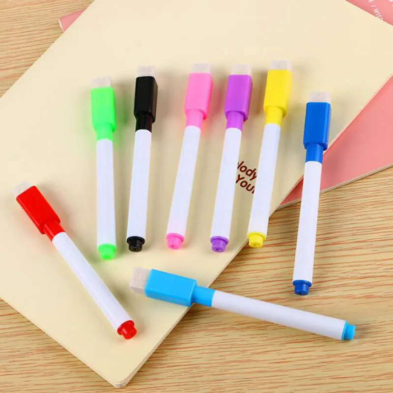 Magnetic Whiteboard Pen Whiteboard Marker Dry Erase White Board Markers Magnet Pennor inbyggda i Eraser Office School Tillbehör 4 färger bläck