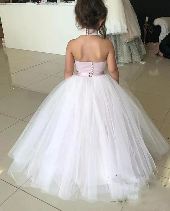 Simpatici vestiti ragazze di fiori in due pezzi Bambini Abito da spettacolo ragazze in tulle rosa e bianco Abito economico prima comunione Abito da cerimonia bambini