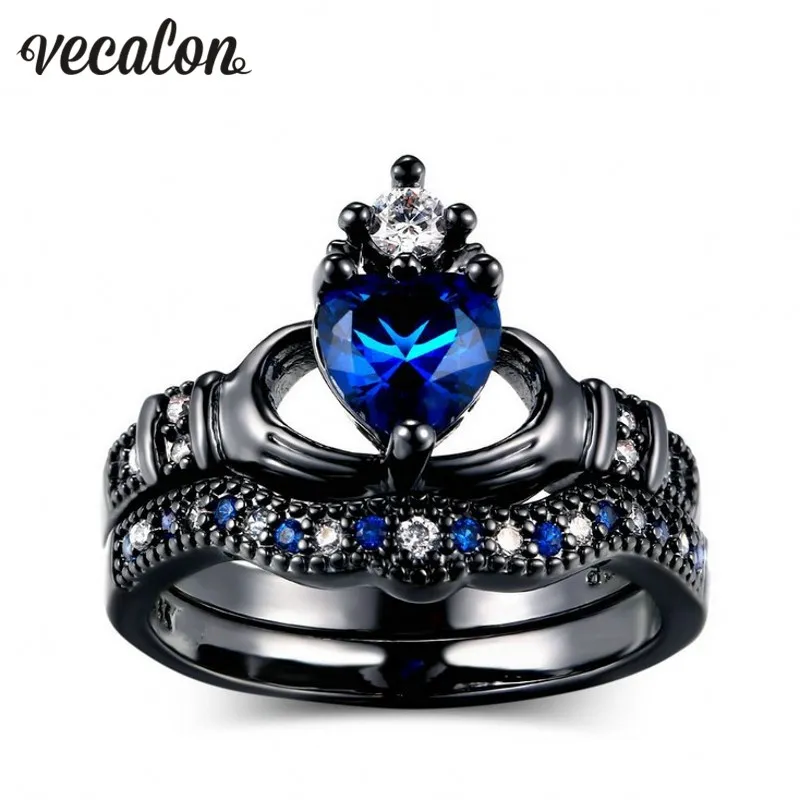 Zircon Engagement Ring: Claddagh Womens Wedding Band Set With Blue