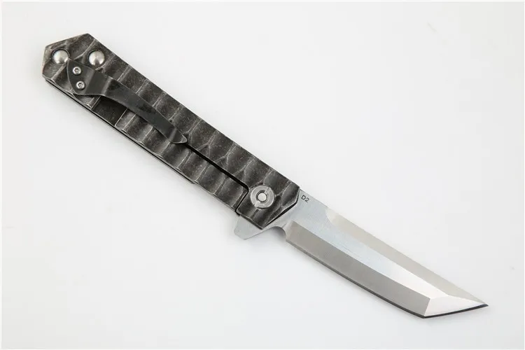 Top quality Flipper Folding Knife D2 Satin Tanto Blade Black Stone Wash Steel Handle Ball Bearing EDC Pocket Knives