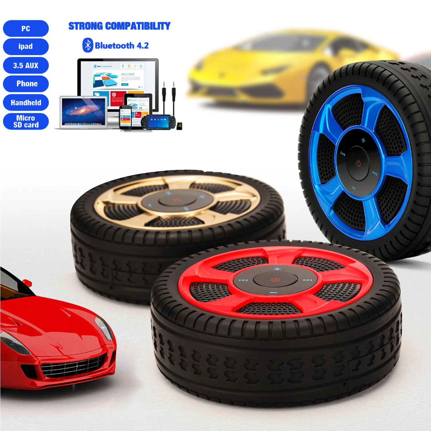 Sport Car Tyre Bluetooth -luidspreker draagbare rijwielvormige luidspreker met microfoonsteun TF -kaart mp3 -speler fiets buitenbanden 3623573