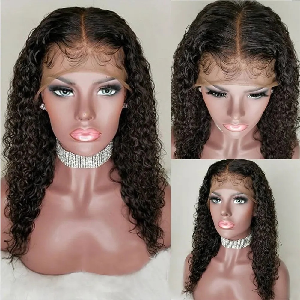 Transparent HD Curly Lace Front Human Hair Wigs-Glueless 130% Densitet Brasilianska Virgin Remy Paryker med Baby Hairs För Afroamerikaner 12 tums Naturfärg Diva1