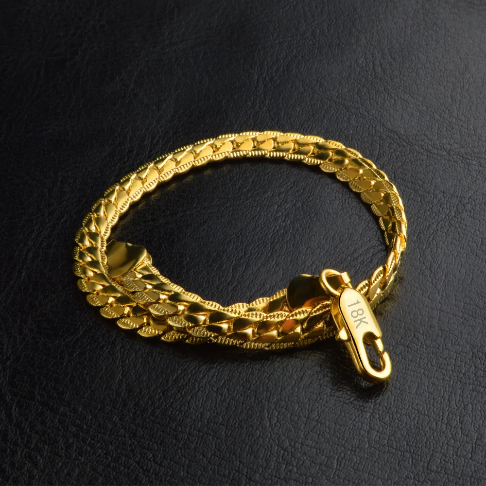 KASANIER Hele Mannen Armband Sieraden 5mm Breedte Goud Kleur 20 CM lengte Armband Voor Mannen Chain Curb Armband New281N