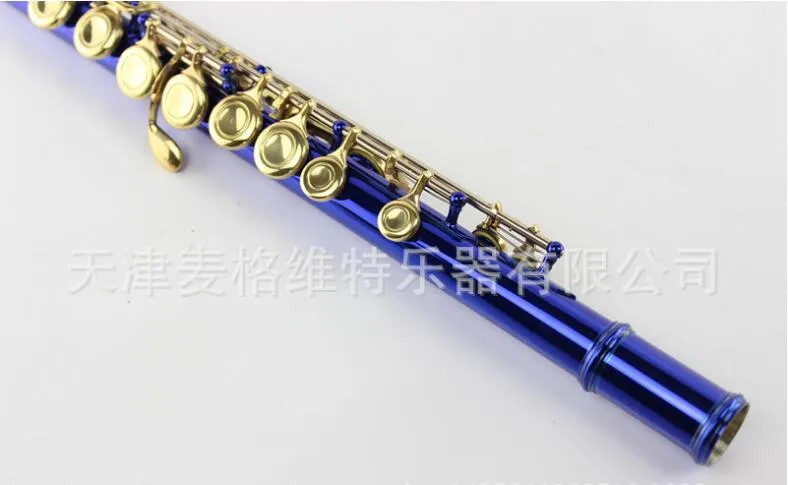 Margewate 16 trou fermé C Tune de concert d'instruments de musique flûte Cupronickel Flûte de surface bleue unique avec clé E et cas8865431