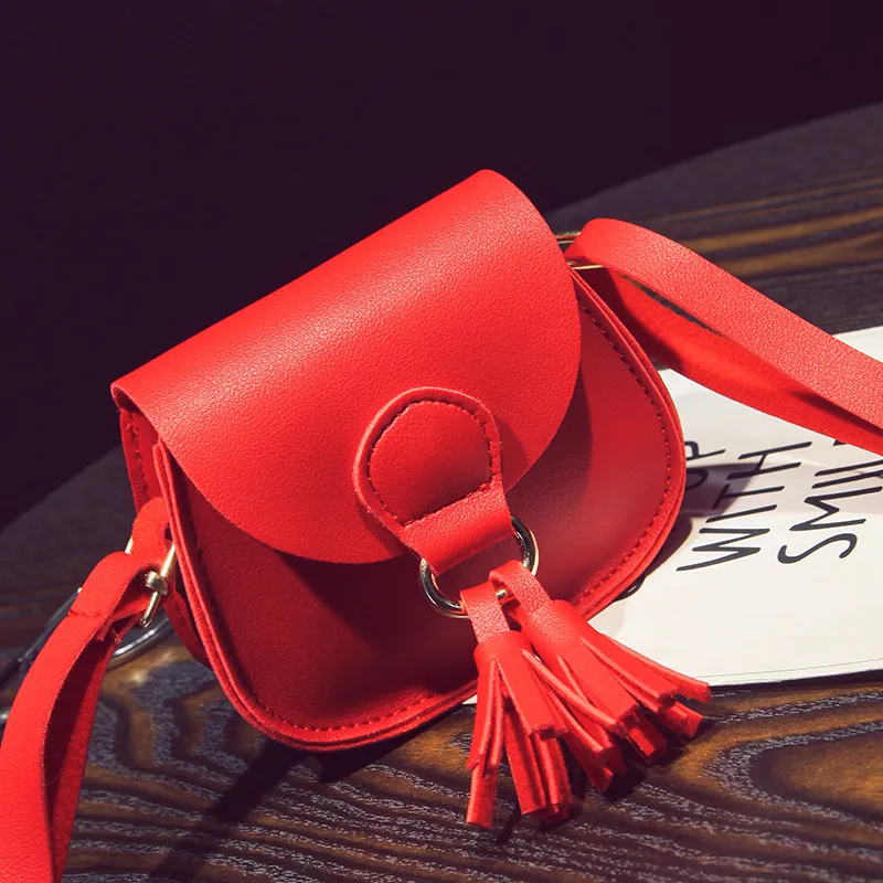 Korean Style PU Tassel Baby Girl Pink Messenger Bag In Casual Mini