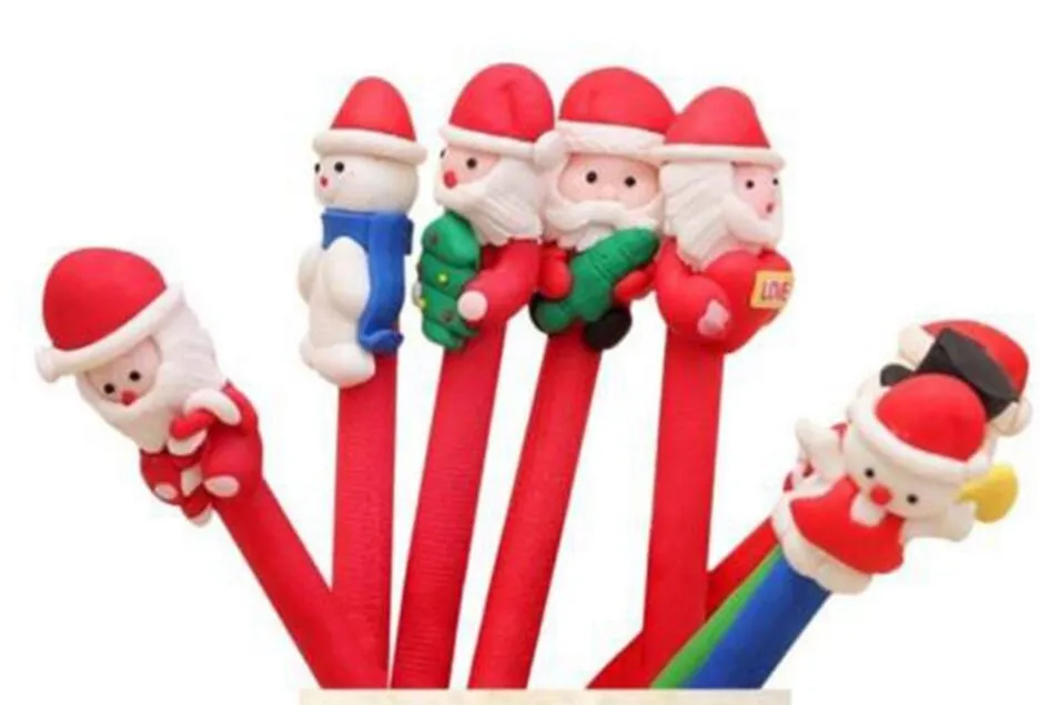 Jul Kid Cartoon Pen Snowman Santa Claus Soft Ceramics Ballpoint Pen Red Christmas Craft Pen Kids Christmas Gift