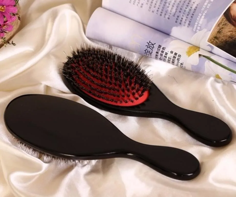 Svart Boar Bristle Hair Brush Scalp Massage Brush för Hair Salon Black Paddle Bristle Hair Brush