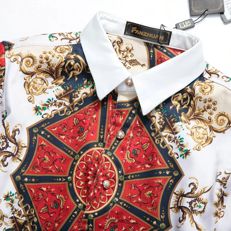 Men's Floral Pattern Print Long Sleeve Slim Fit Vintage Dress Shirt with  Square Collar from Dhgate Men's Dress Shirts - price 71.07