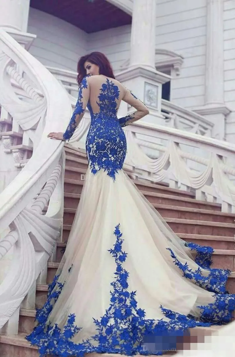 Blue and white mermaid wedding on sale dresses