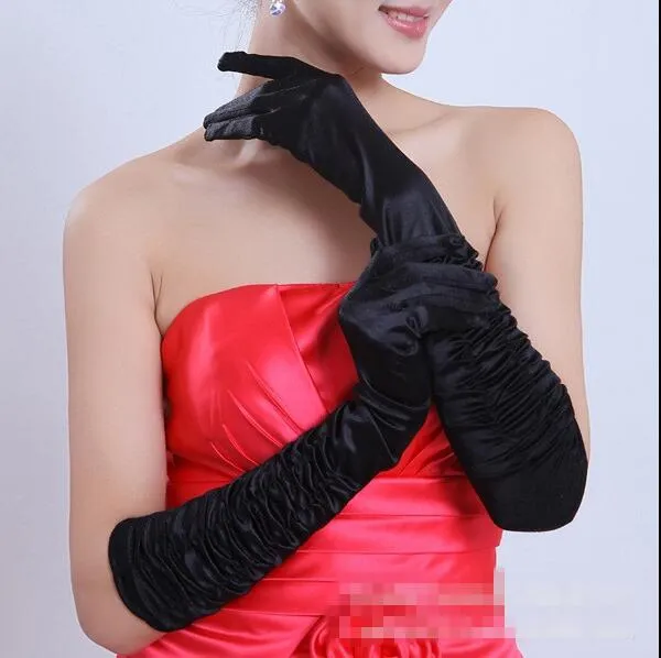 Невеста Свадебные перчатки зимние перчатки пункт длинный дизайн атласные перчатки бежевый белый черный красный