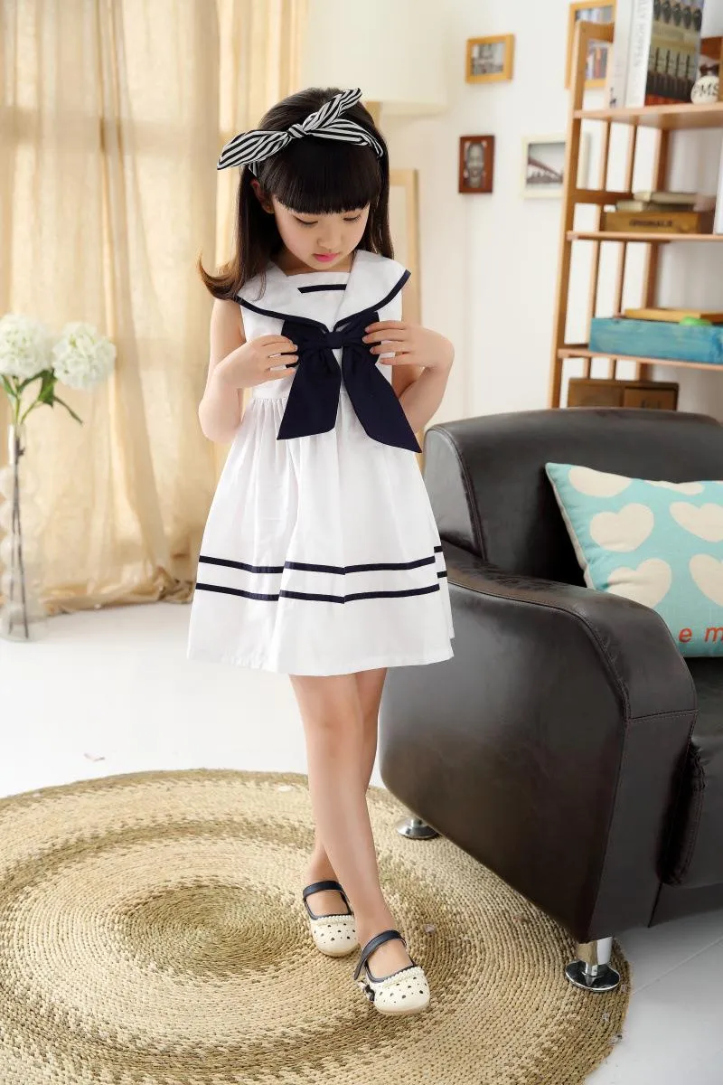 Summer Fashion Sleeveless Navy Style Cotton Princess Dress For Girls Casual  Big Bowkont Style In 2 12T From Childrenboutique, $11.37