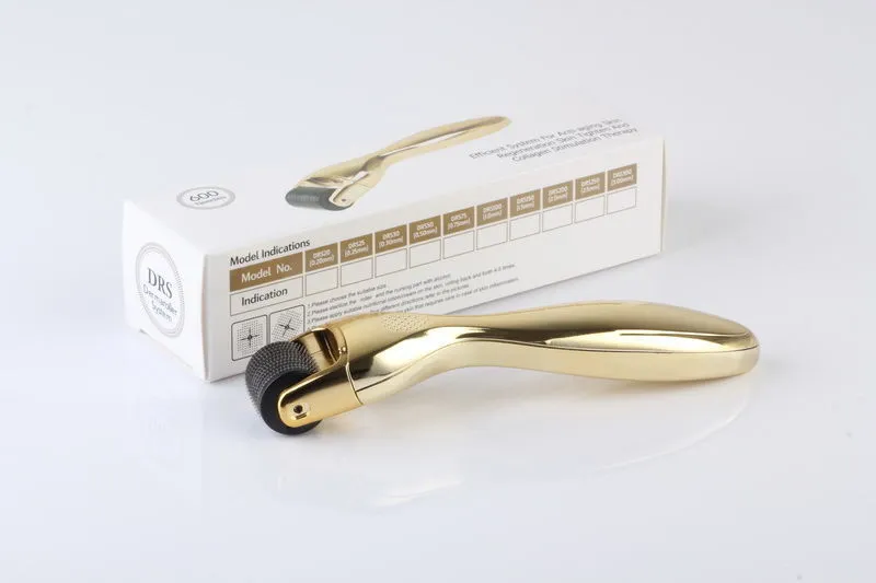 Poignée en or DRS 600 Micro aiguilles Derma Roller, rouleau de soins de la peau Microneedle thérapie Dermaroller 0.2mm-3.0mm