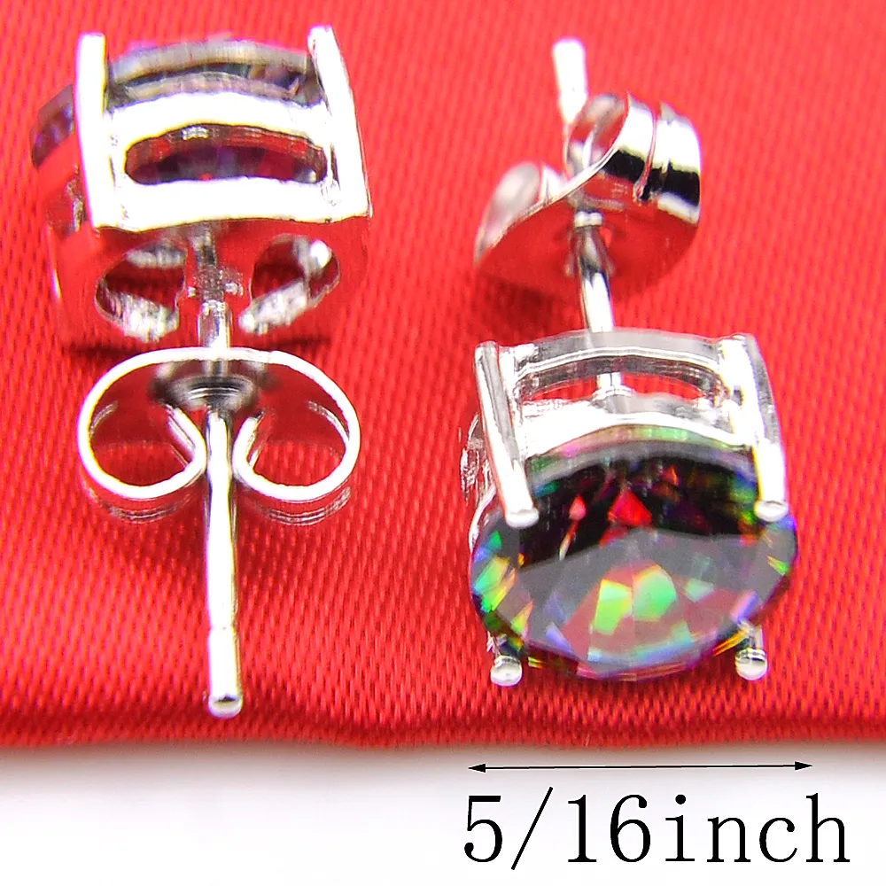 6 Pares Luckyshine Soberba Redonda Brilhante Rainbow Mystic Topázio Gems 925 Sterling Silver Banhado Brincos Do Parafuso Prisioneiro Rússia Canadá Brincos Jóias