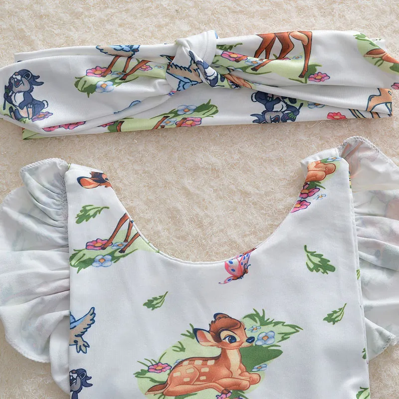 2018 New Summer Girls Pagliaccetti 2 pezzi Set Baby Deer Pagliaccetto stampato Newborn Fly sleeve Pagliaccetto + Fascia Bambini Tute Vestiti arrampicata