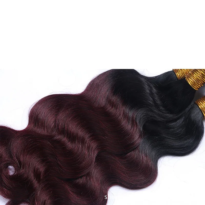 Paquetes de cabello brasileño ondulado 1B/99J 100% cabello humano brasileño tejido Ombre rojo vino oscuro 3 paquetes de extensión de cabello de color