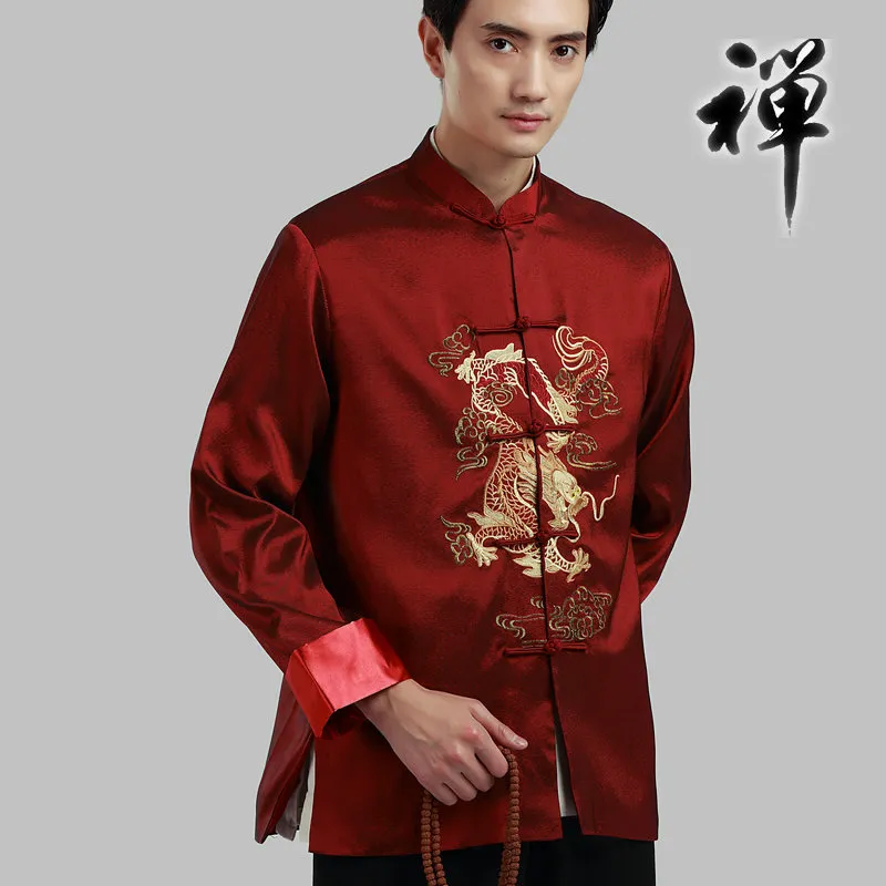 Vintage klassieke traditionele Chinese kleding voor mannen lange mouwen outfit Nieuwjaar cadeau party tang pak heren Chinese tops etnische kleding