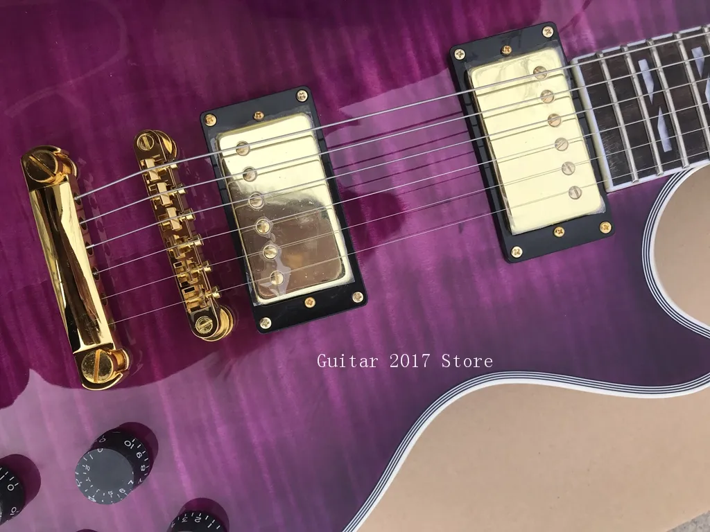 I lager Anpassad elektrisk gitarr med Flame Maple Top i Purple Color är alla färg tillgängliga högkvalitativa GUITARRA3710802