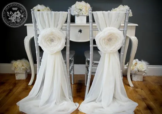 Högkvalitativ Chiffong Pin New Arrival 3D Floral Chair Cover Vintage Chair Sashes 2018 Bröllopsartiklar