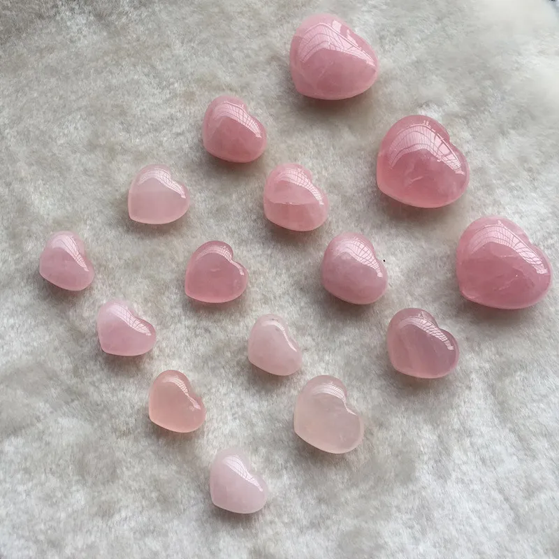 Natural Rose Quartz Crystal Carved Heart Shaped Pink Love Palm Healing  Gemstones