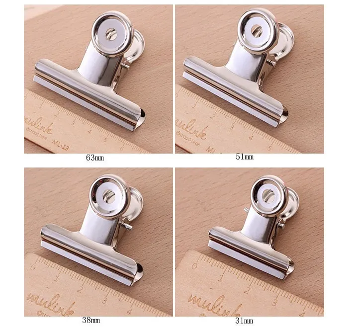 Round Metal Grip Clips Silver Bulldog Clip Rostfritt Stål Biljett Clip Bills Clip Office Stationery Wen6550