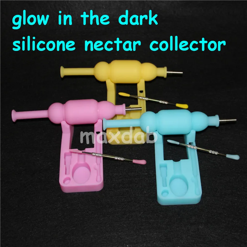 smoking pipes glow in dark Silicone Nectar Kit with 10mm Joint GR2 Titanium Nail and Dual-ended Titaniums Dabber Tool Silicon Dab Water Pipe