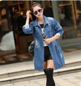 Giacca di jeans da donna a maniche lunghe soprabito jeans sciolti giacche bottoni perle Outwear