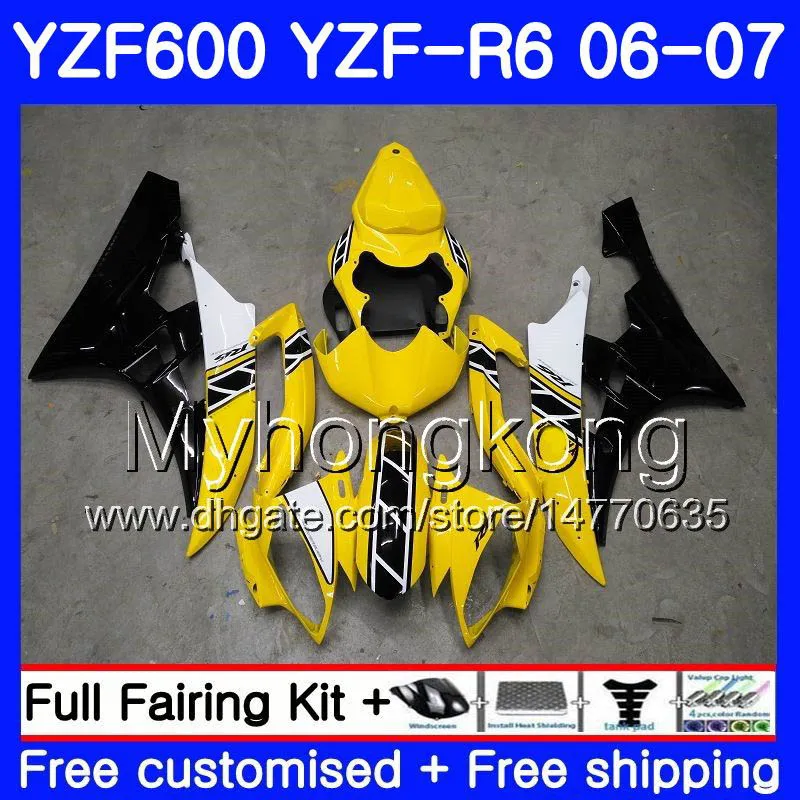 هيكل + خزان لـ YAMAHA YZF R 6 YZF 600 YZF-R6 2006 2007 إطار 233HM.27 YZF-600 أصفر لامع ساخن YZF600 YZFR6 06 07 YZF R6 06 07 Fairings Kit
