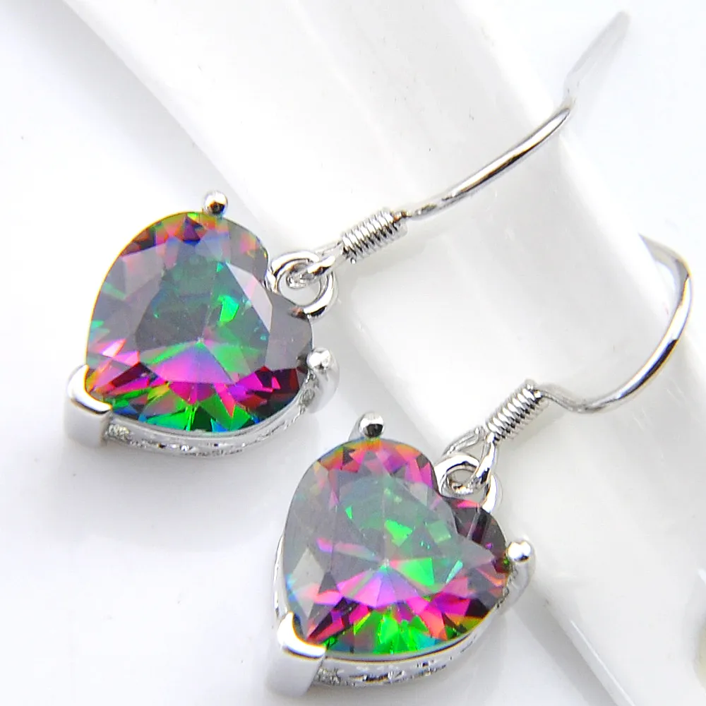 Luckyshine Holiday Gift 925 Silver Earring Rainbow Mystic Topaz Heart Earrings American Australia Zircon Wedding Earring Fr290D