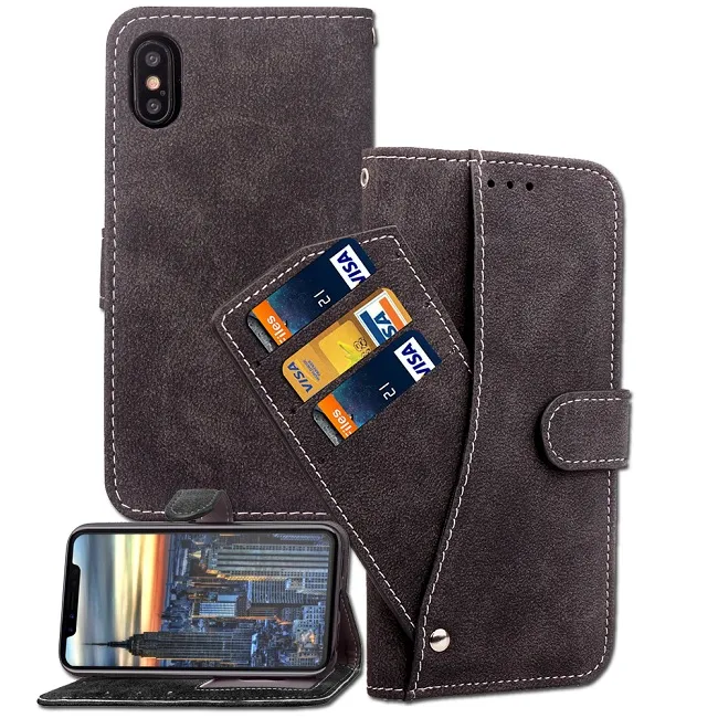 iPhone XS Max XR X 8 7 Samsung S8 S9 S10 Plus S10E Note 9のカードスロットポーチ付き回転財布フリップPUレザーケースカバー