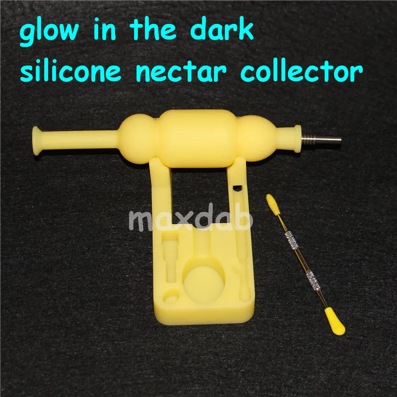 smoking pipes glow in dark Silicone Nectar Kit with 10mm Joint GR2 Titanium Nail and Dual-ended Titaniums Dabber Tool Silicon Dab Water Pipe