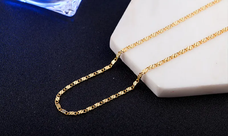 2MM 18k Gold Chains Necklace Fashion women's choker necklaces For Ladies Luxury Jewelry 16 18 20 22 24 26 28 30 inches