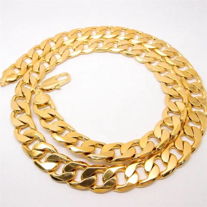 12 mm di larghezza spessa solido oro giallo 18 carati FilledMens collana cordolo collana pesante dichiarazione catena stile classico 23,6 pollici regalo lungo